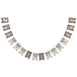 Banderines Baby Shower blanco y marrón de conejo rústico