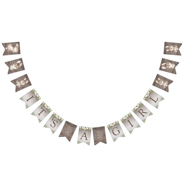 Banderines Baby Shower blanco y marrón de conejo rústico (Todo)