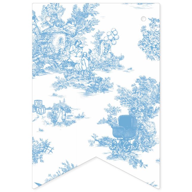 Banderines Baby Shower Blue and White Toile de Jouy (Onceava bandera)