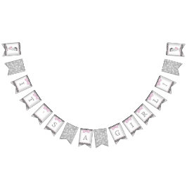 Banderines Baby Shower Chica de color gris rosa y vintage