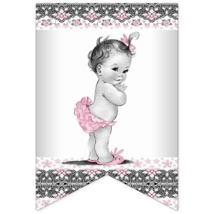 Banderines Baby Shower Chica gris rosado