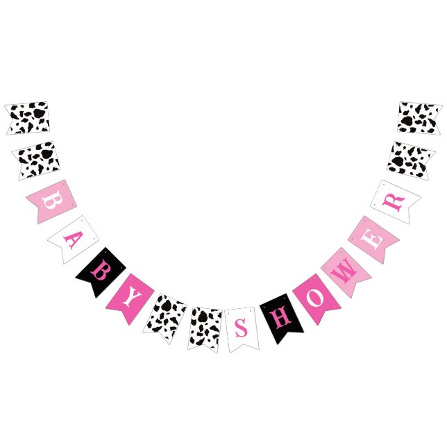 Banderines Baby Shower Cow Print Pink White Black (Todo)