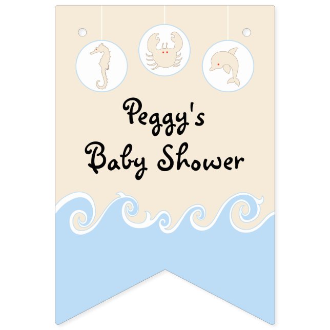 Banderines Baby Shower Cream/Blue Mobile, Banner Swallowtail (Sexta bandera)