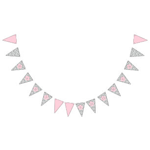 Banderines Baby Shower de Chevron rosa gris, blanco y pastel