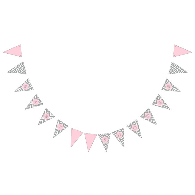 Banderines Baby Shower de Chevron rosa gris, blanco y pastel (Todo)