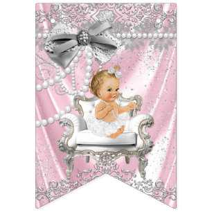 Banderines Baby Shower de la silla Pink Gray Pearl