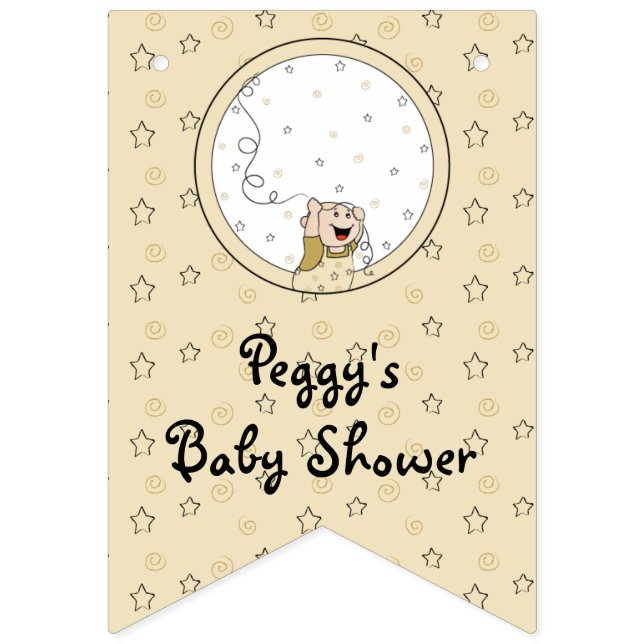 Banderines Baby Shower Gold/Black Stars, Banner Swallowtail (Decimosexta bandera)