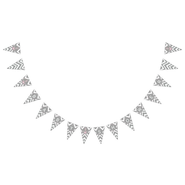 Banderines Baby Shower náutico de Chevron rosa gris y pastel (Todo)