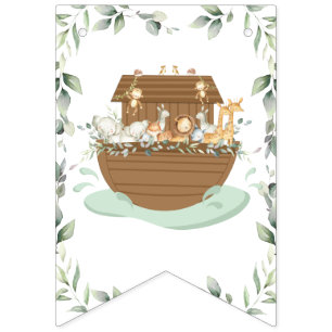 Banderines Baby Shower neutral de género sobre la vegetación
