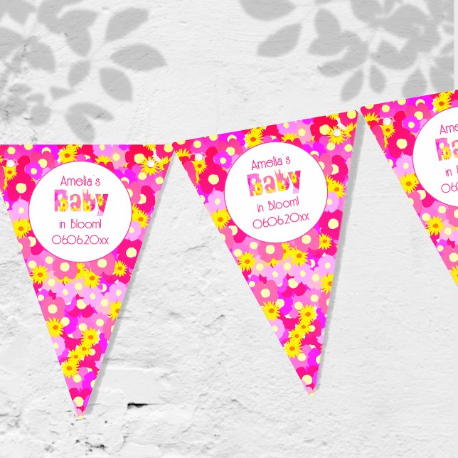 Banderines Baby Shower personalizado de flor rosa de bonito (Subido por el creador)