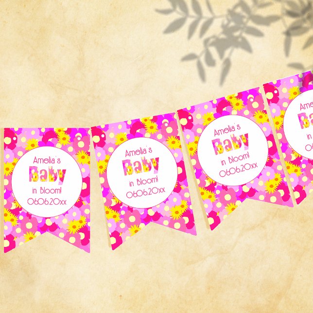 Banderines Baby Shower personalizado de flor rosa de bonito (Subido por el creador)