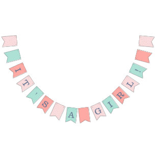 Banderines Baby Shower rosa y naval