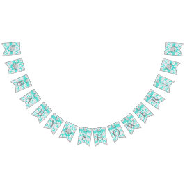 Banderines Baby Shower turquesa, elefante gris blanco