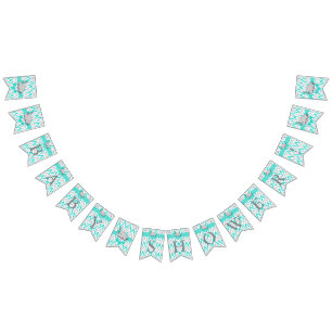 Banderines Baby Shower turquesa, elefante gris blanco