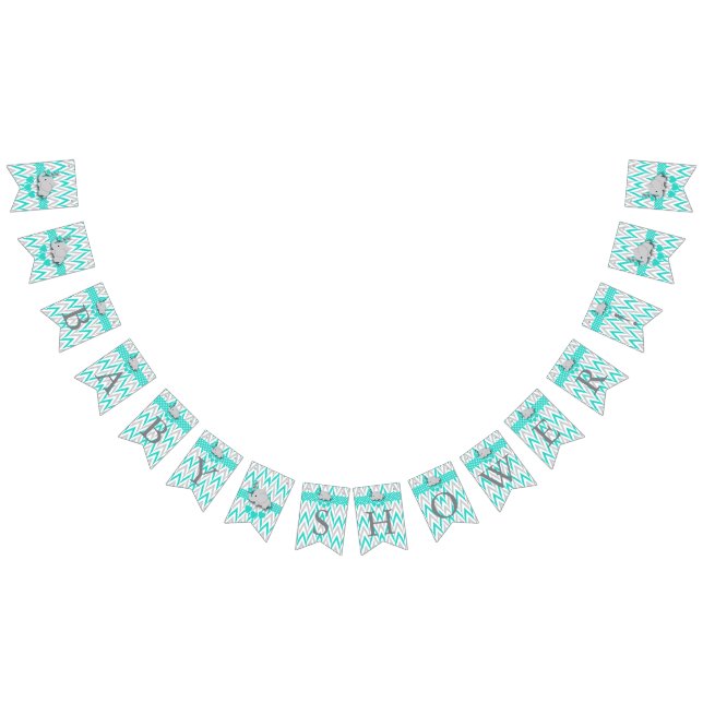 Banderines Baby Shower turquesa, elefante gris blanco (Todo)