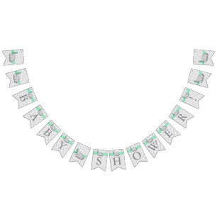 Banderines Baby Shower verde, blanco y gris