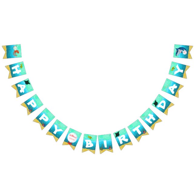 Banderines Bajo el Mar Cumpleaños Océanos Animales Agua Burbu (Todo)