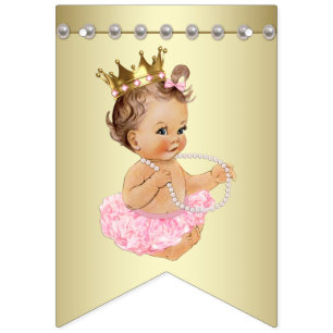 Banderines Ballerina Rosa y Gold Perlas Baby Shower