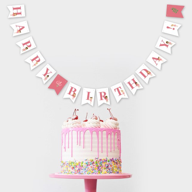 Banderines Ballet Pink Ballerina Feliz Cumpleaños (Ballet Pink Ballerina Happy Birthday Bunting Flags)