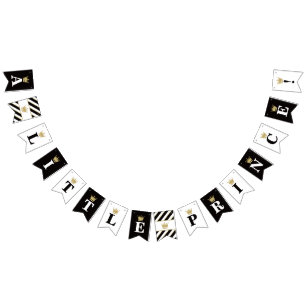 Banderines Banner Baby Shower de Little Prince, negro, oro