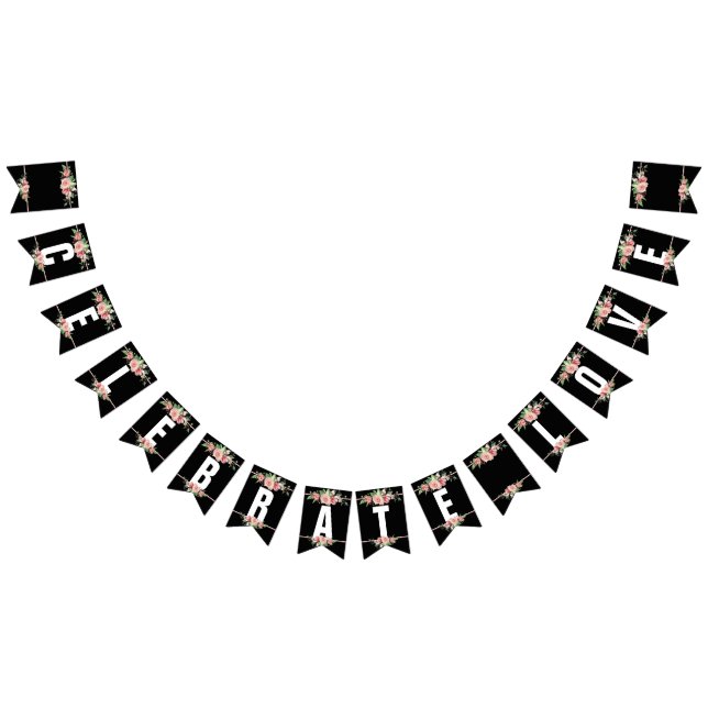 Banderines Banner Boda CELEBRADO con rosas rosadas (Todo)