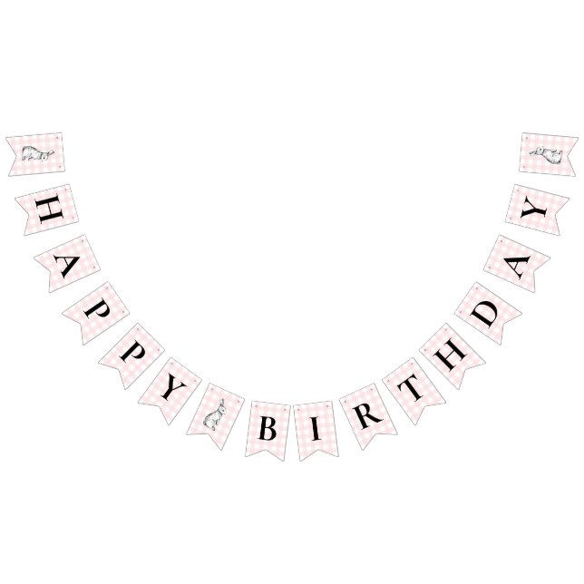 Banderines Banner Bunting Pink Gingham Birthday (Todo)