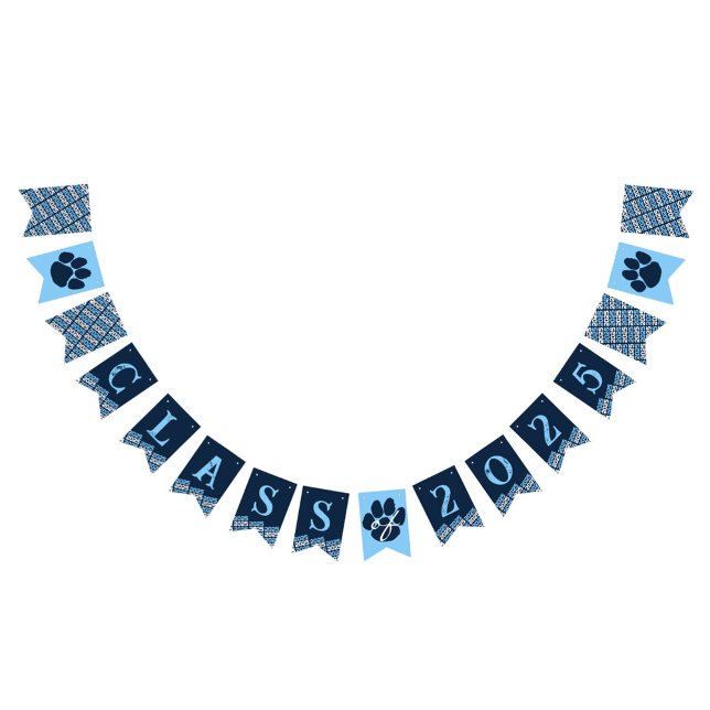 Banderines Banner colgante de graduación de huella azul de la (Navy Blue and Baby Blue Pawprint Graduation Class of Any Year Hanging Banner)