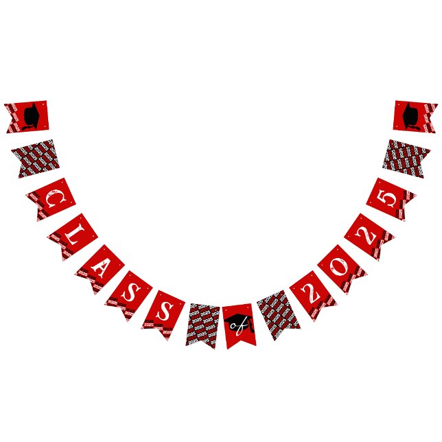 Banderines Banner colgante de graduación Red Black Class de 2 (Red Black Class of 2025 Graduation Hanging Banner)