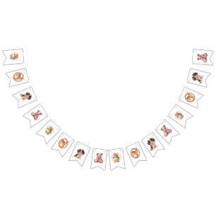 Banderines Banner de Baby Shower con arcos rosados y animales