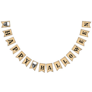 Banderines Banner de Bunting B&W Happy Halloween Aged Skull