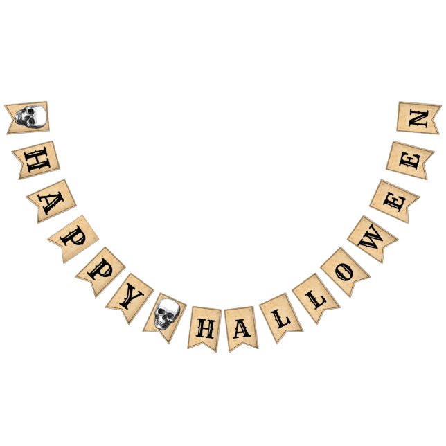Banderines Banner de Bunting B&W Happy Halloween Aged Skull (Todo)