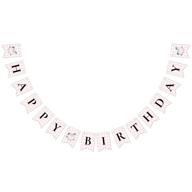 Banderines Banner de Bunting Birthday Pink Gingham (Todo)