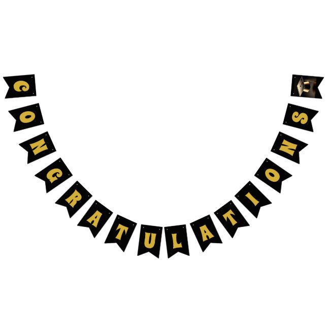 Banderines Banner de Bunting de Black & Gold "Felicitaciones" (Todo)