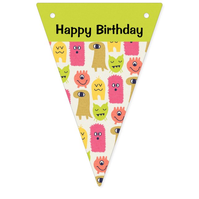 Banderines Banner de Bunting de cumpleaños de Kawaii Monster (Primera bandera)