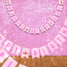 Banner de Bunting de cumpleaños de Princesa Rosa