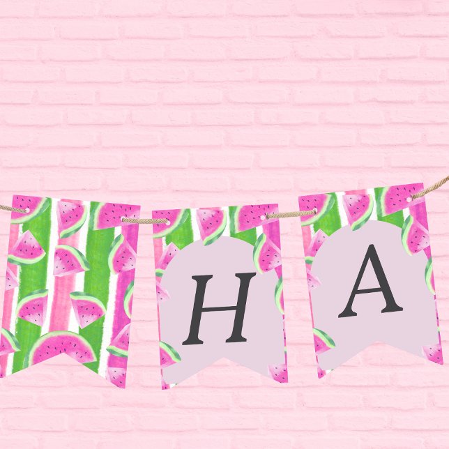 Banderines Banner de bunting de Pink Watermelon Happy Birthda (Pink Watermelon Happy Birthday bunting banner)