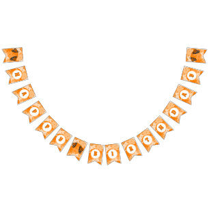 Banderines Banner de Bunting floral de cumpleaños feliz naran