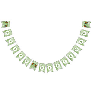 Banderines Banner de Bunting Floral Green Happy Birthday