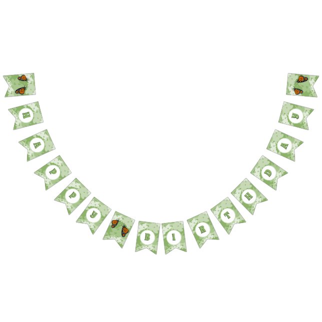 Banderines Banner de Bunting Floral Green Happy Birthday (Todo)