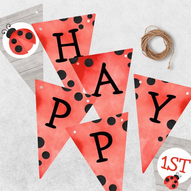 Banderines Banner de Bunting Happy Birthday (Watercolor Ladybug Happy Birthday Hanging Triangle Pennant Bunting Banner)