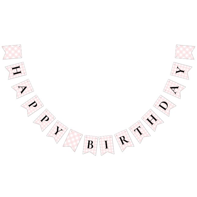 Banderines Banner de Bunting Pink Gingham Happy Birthday (Todo)