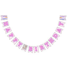 Banner de Bunting Pink Purple Happy Birthday