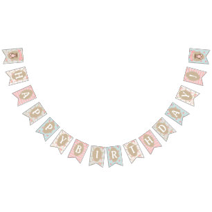 Banderines Banner de cumpleaños de Shabby Chic Teddy Bear Pic
