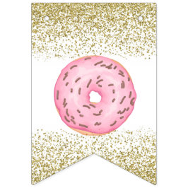 Banderines Banner de cumpleaños feliz con oro en Donut