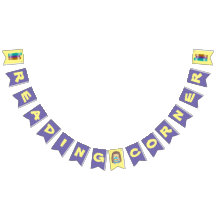 Banner de esquina de lectura morado y amarillo