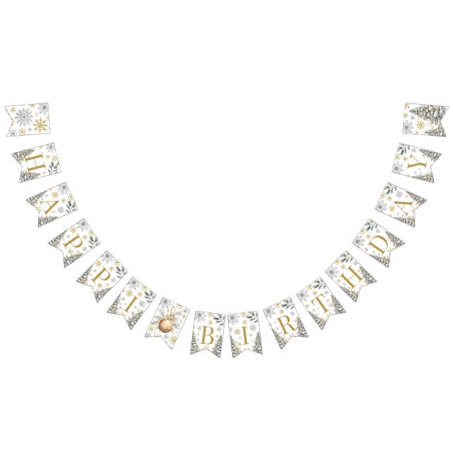 Banderines Banner de la agrupación Gold Happy Birthday Winter (Todo)