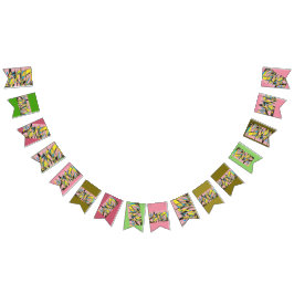 Banderines Banner retro abstracto fiesta con rosa y verde