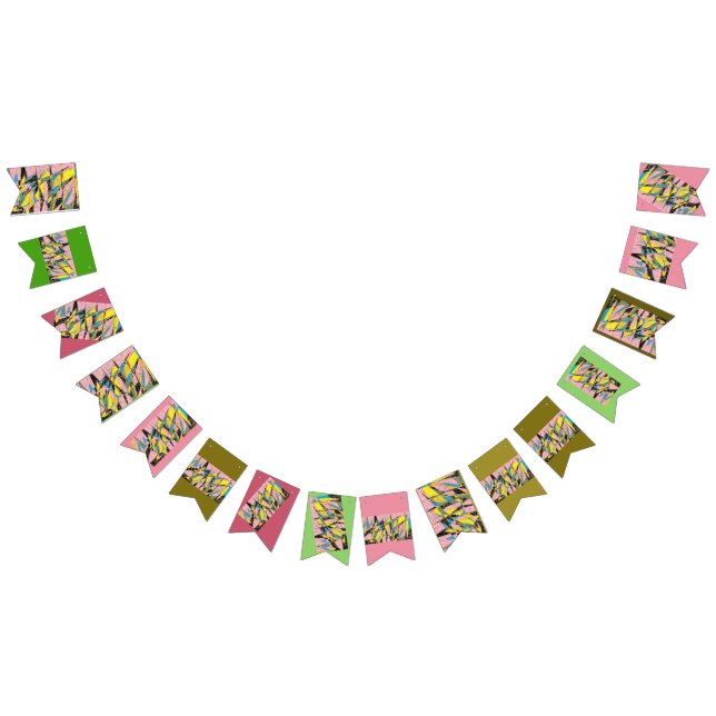 Banderines Banner retro abstracto fiesta con rosa y verde (Todo)