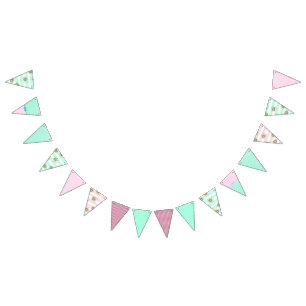 Banderines Banner rosa y Verde azulado de decoración boda