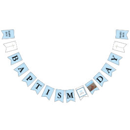 Banderines Baptismo Cross Blue Black Boy Photo